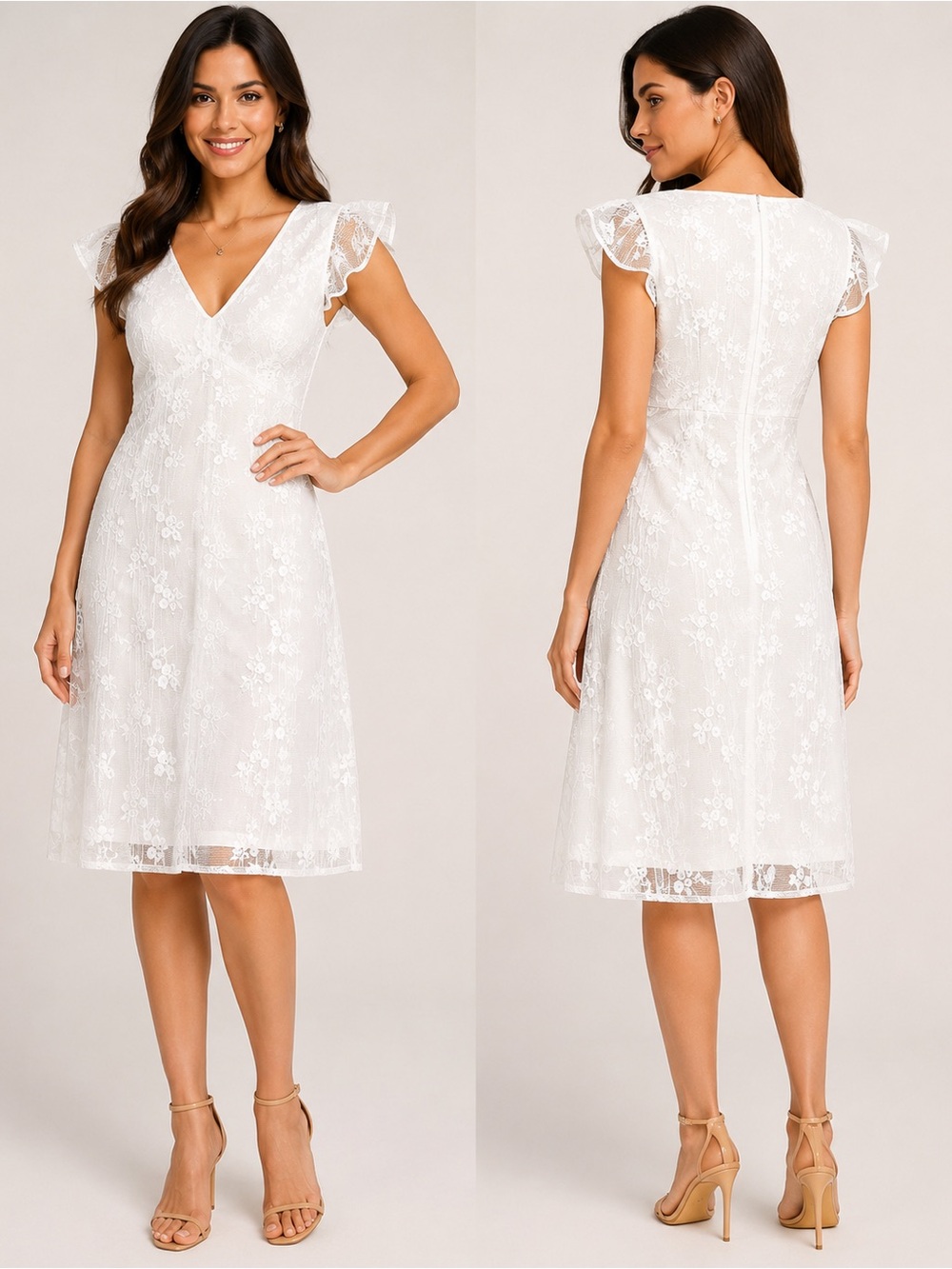 Adrianna Papell Womens White Cap Sleeve Knee Leng